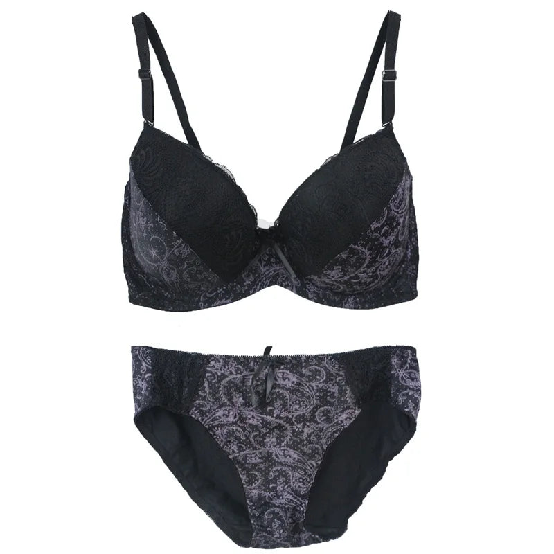 Ensemble de soutien-gorge push-up rembourré à armatures et nœud et culotte pour femmes