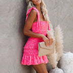 Robe à volants rose brodée pour femmes