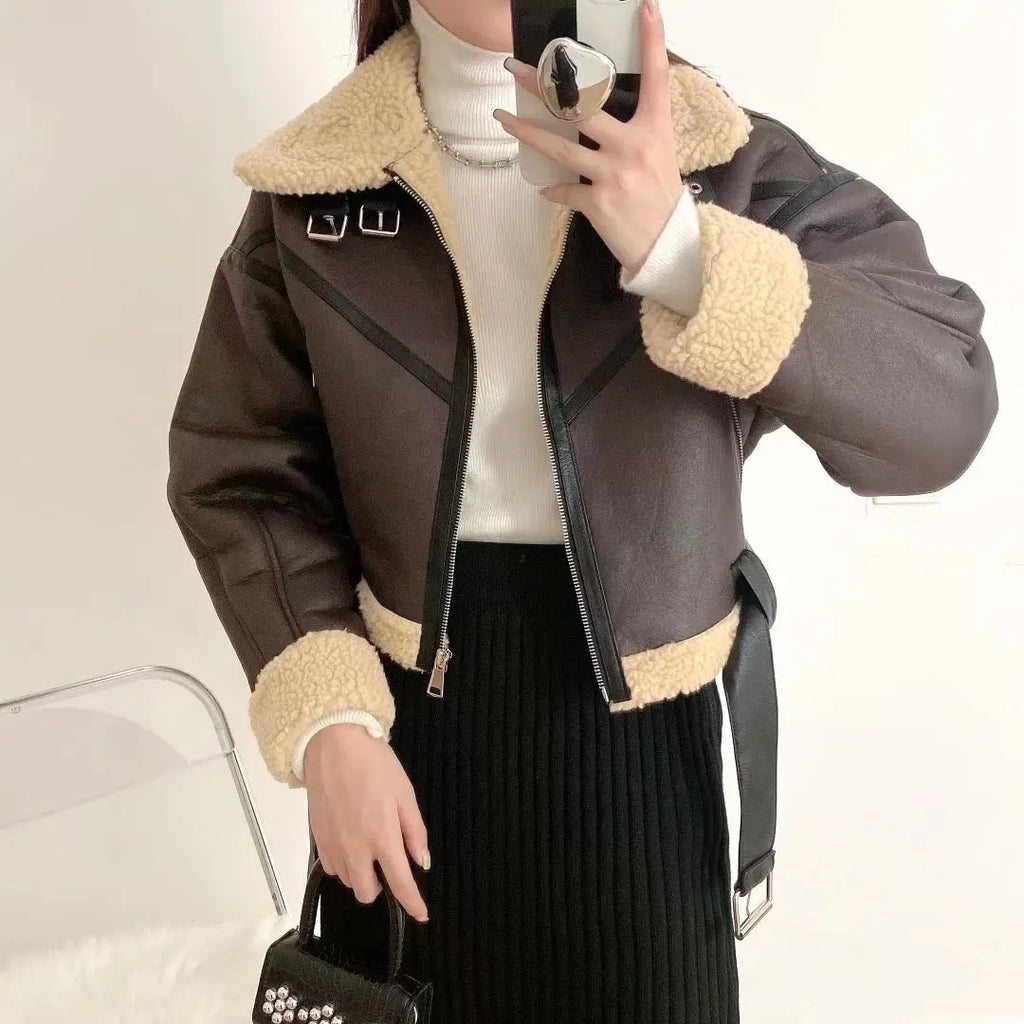 Veste en fausse fourrure d'agneau pour femmes