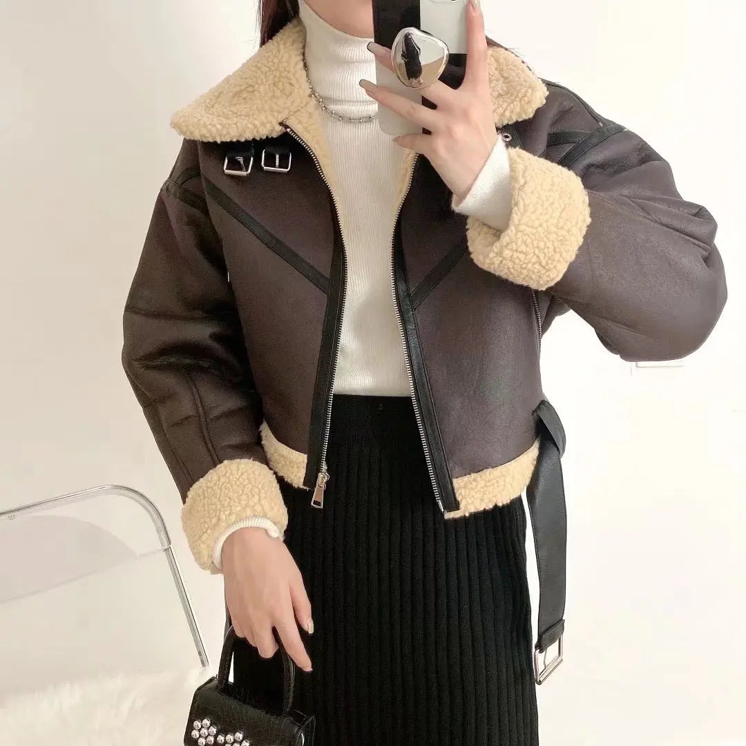Veste en fausse fourrure d'agneau pour femmes