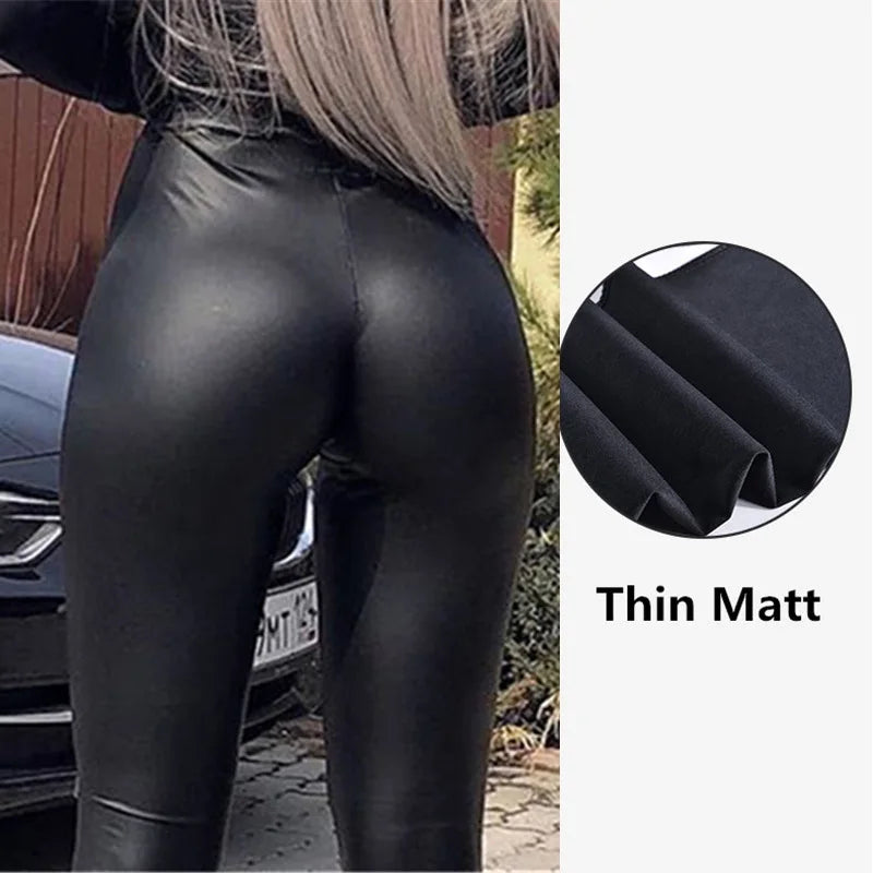 Leggings en cuir PU Push-Up  slim, taille haute pour femmes