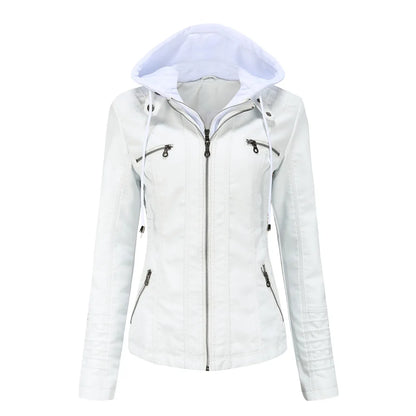 Veste Femme Effet Cuir PU – Capuche Amovible