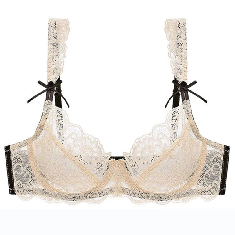 Soutien-gorge Push Up en dentelle avec maille transparente pour femmes