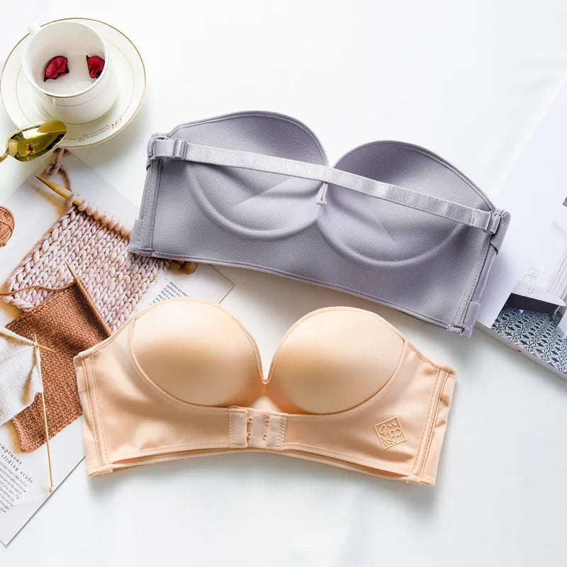 Soutien-gorge push-up sans bretelles en V profond pour femme