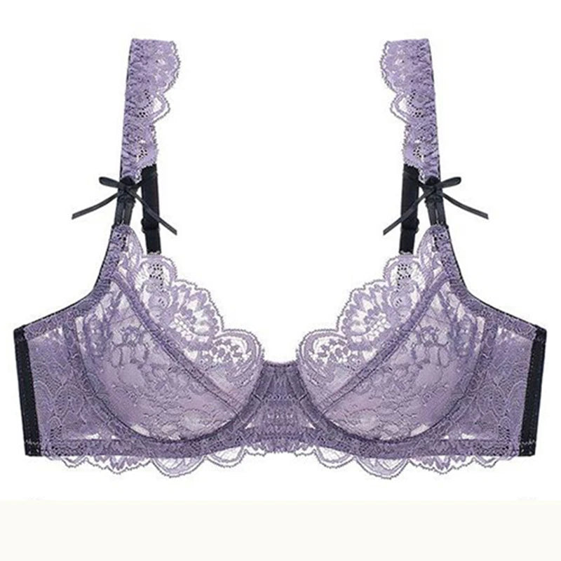Soutien-gorge Push Up en dentelle avec maille transparente pour femmes