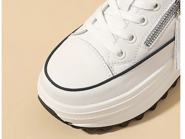 Basket compensées à plateforme en cuir véritable  pour femmes