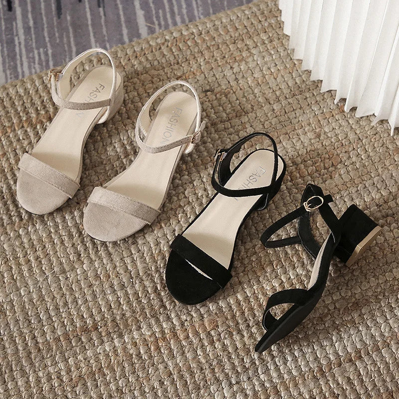 Sandales en faux daim à talons carrés pour femmes