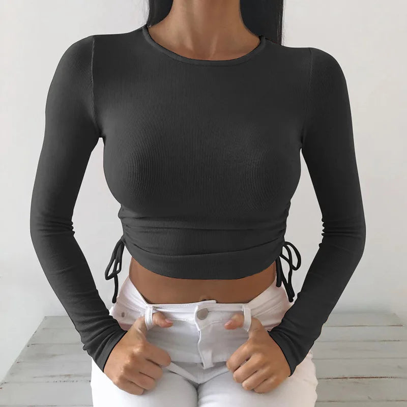 T-Shirt à manches longues et col rond pour femmes