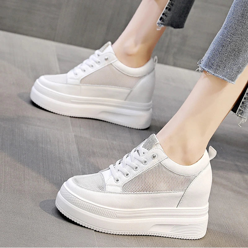 Baskets décontractées en cuir véritable pour femmes