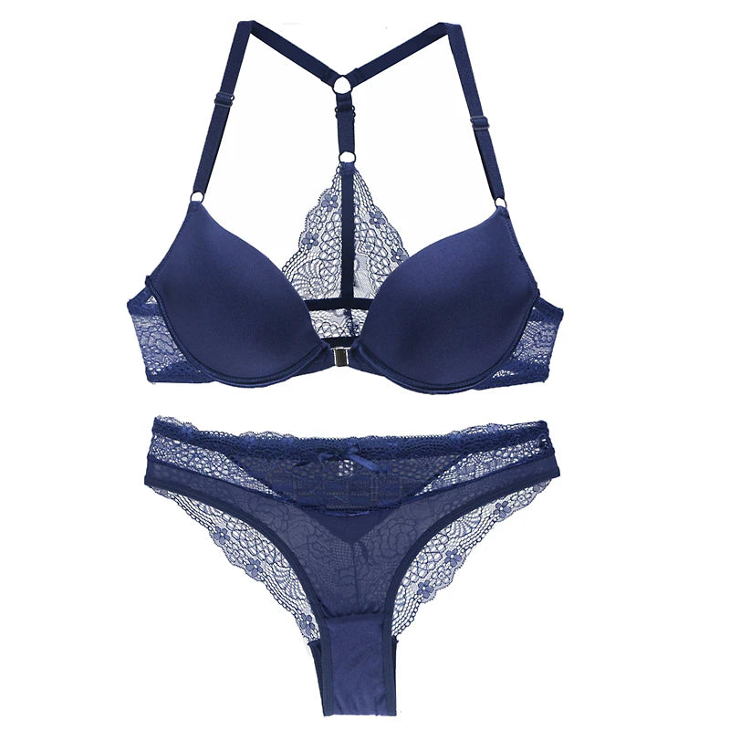 Ensembles soutien-gorge sans coutures boutonné sur le devant, push-up et culotte pour femmes