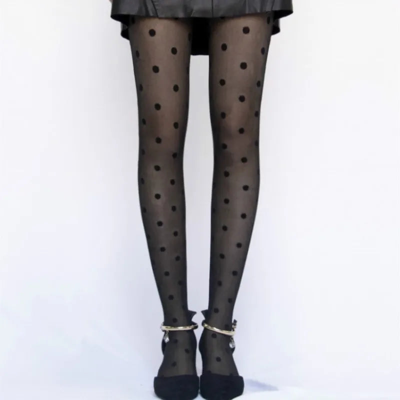 Collants transparents classiques en soie à pois pour femmes