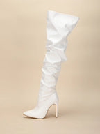 Botte cuissardes plissées mode bout pointu pour femmes