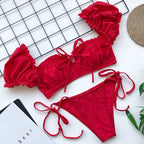 Maillot de bain deux pièces à manches courtes et à volants pour femmes