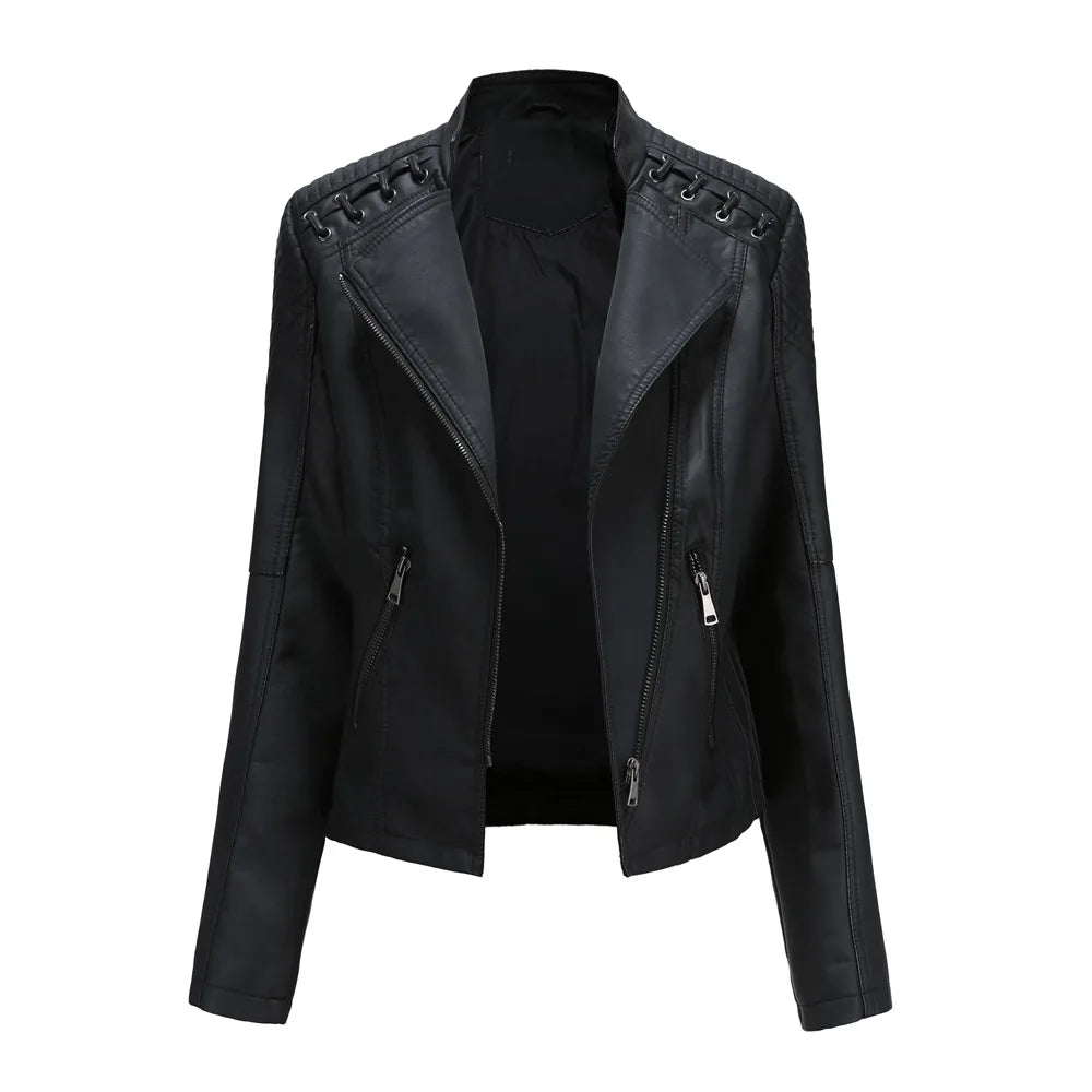 Veste en similicuir, coupe courte, manches longues pour femmes