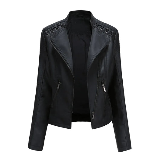 Veste zippée en simili cuir à col revers pour femmes — vue 3