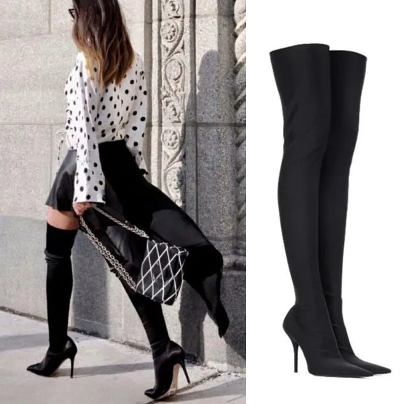 Bottes élastiques à talons hauts pour femmes