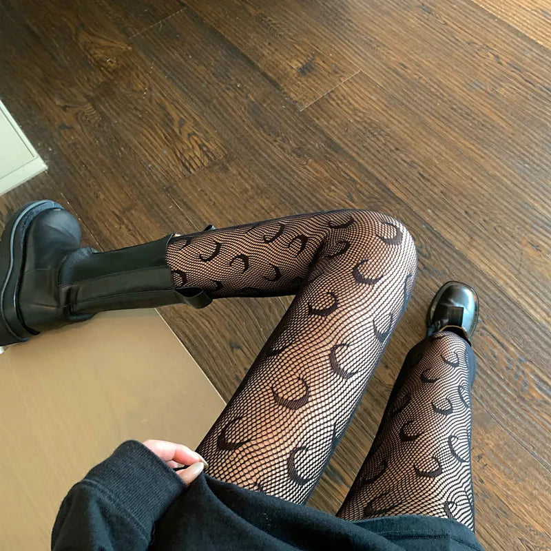Collants résille avec motif de lune pour femmes
