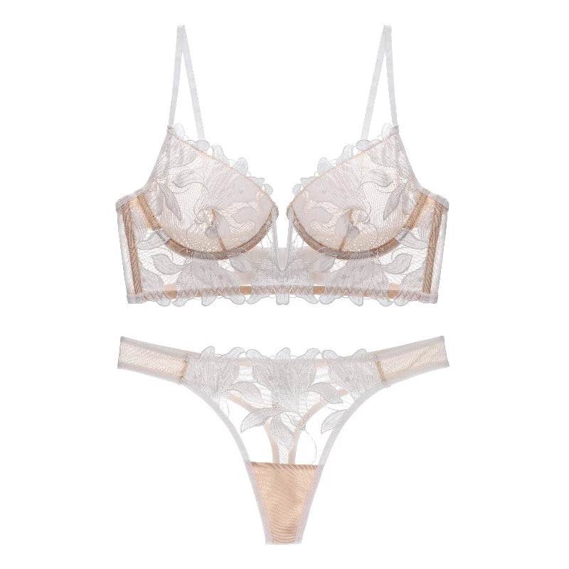 Ensemble de lingerie  sexy en dentelle soutien-gorge décolleté en V et culotte pour femmes