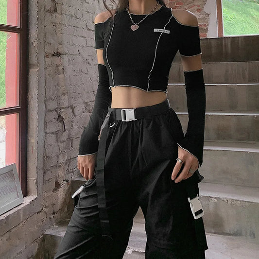 Top Gothique Femme – Épaule Asymétrique