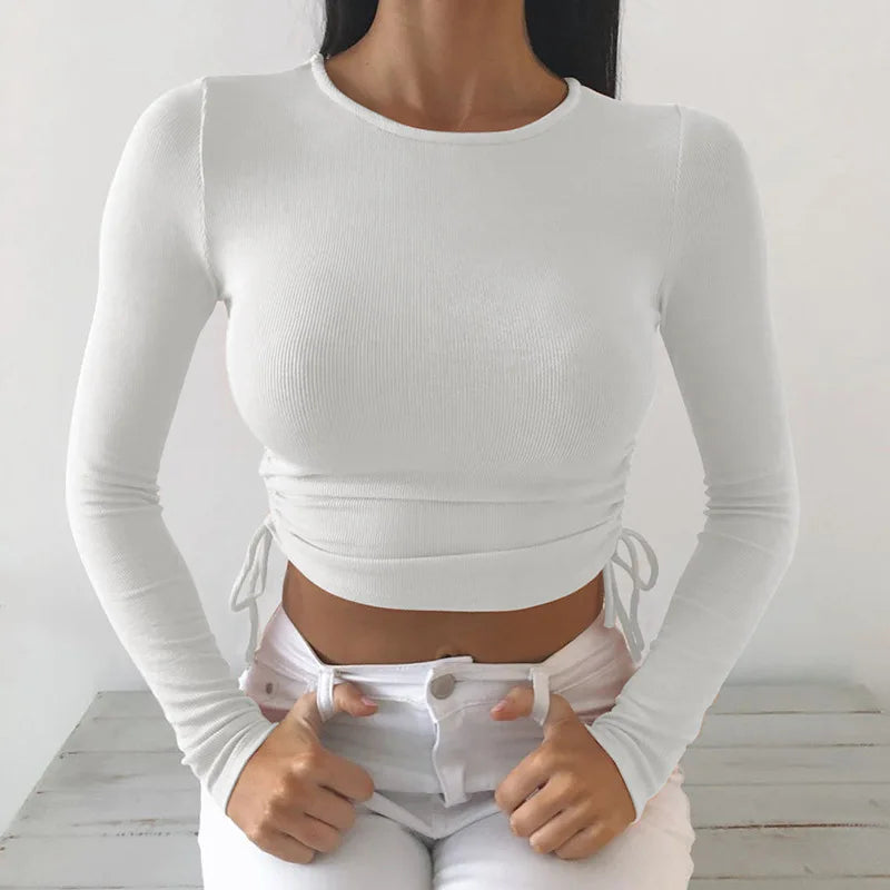 T-Shirt à manches longues et col rond pour femmes