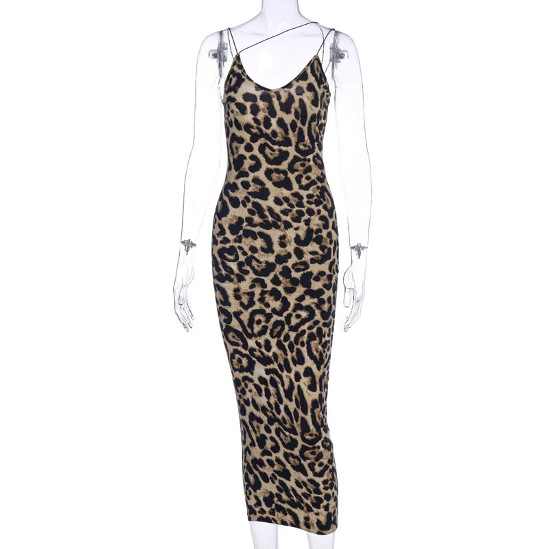 Robe mi-longue sexy à imprimé léopard pour femmes