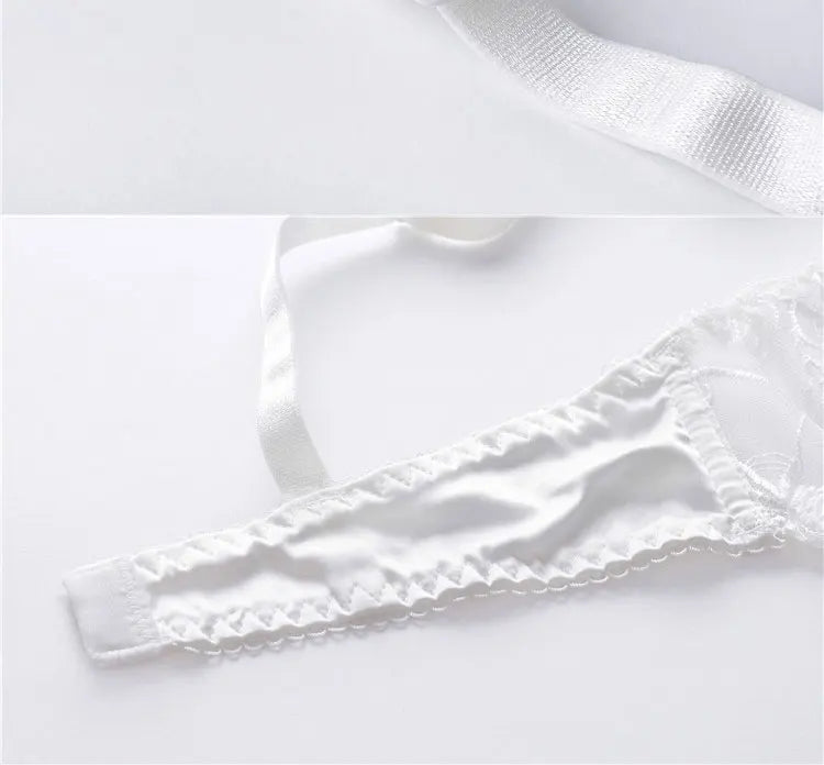 Ensemble de sous soutien-gorge et culotte transparent en dentelle brodée pour femmes