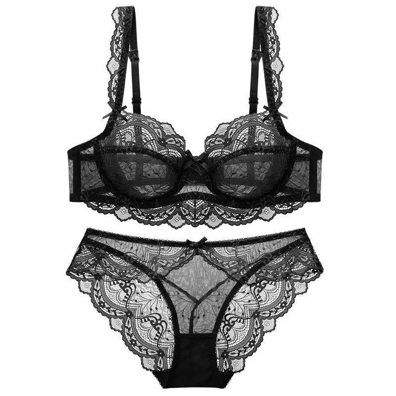 Ensembles de soutien-gorge ultra-mince et culotte à fleurs transparentes pour femmes