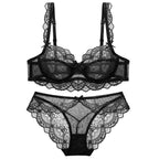 Ensembles de soutien-gorge ultra-mince et culotte à fleurs transparentes pour femmes