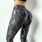 Leggings effet push-up à paillettes imprimé serpent pour femmes