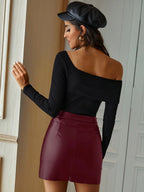 Jupe noir en cuir PU pour femmes