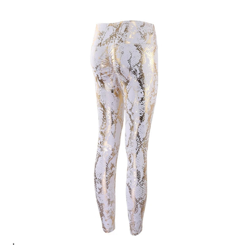 Leggings effet push-up à paillettes imprimé serpent pour femmes