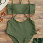 Maillot de bain rainuré deux pièces à culotte tanga pour femmes