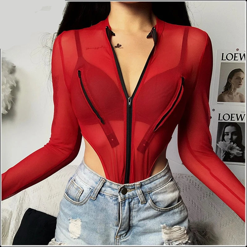 Body en maille transparente pour femmes