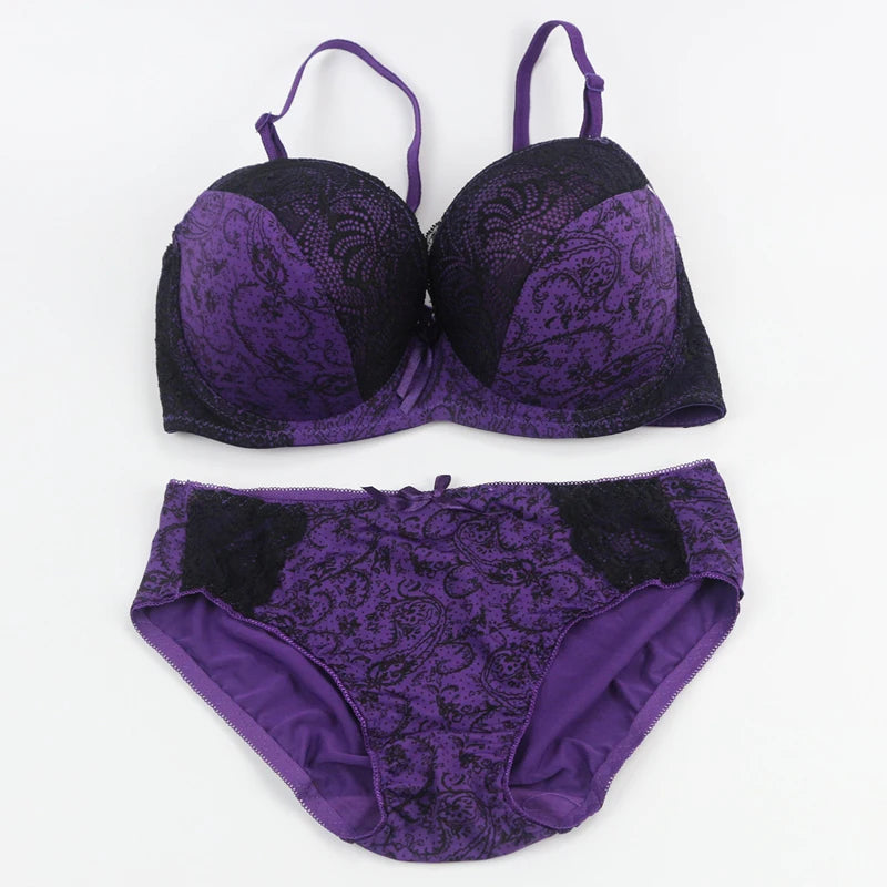 Ensemble de soutien-gorge push-up rembourré à armatures et nœud et culotte pour femmes