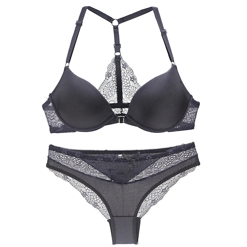 Ensembles soutien-gorge sans coutures boutonné sur le devant, push-up et culotte pour femmes