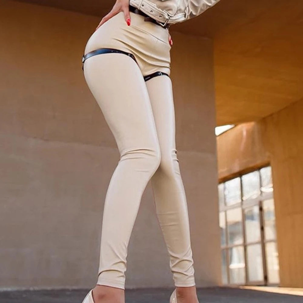 Leggings en cuir PU pour femmes