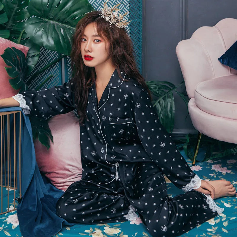 Pyjama en satin à pois pour femmes
