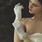 Gants de poignet courts en satin et tulle blanc pour femmes