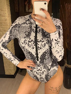 Maillot de bain une pièce sexy à fermeture éclair et imprimé peau de serpent pour femmes