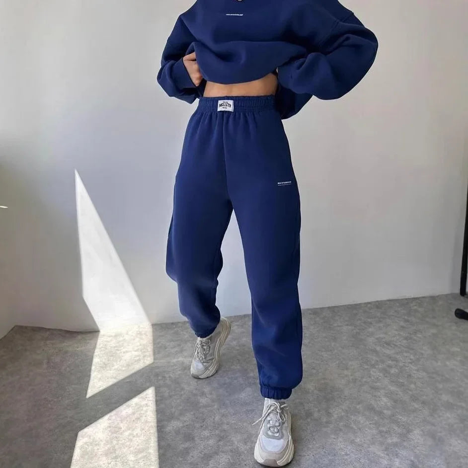 Ensemble deux pièces décontracté, sweat-shirt à manches longues et col rond, pantalon pour femmes