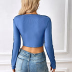 T-shirt court coupe à manches longues pour femmes