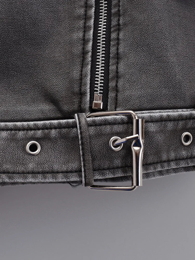 Veste ample rétro Pu Faux cuir pour femmes
