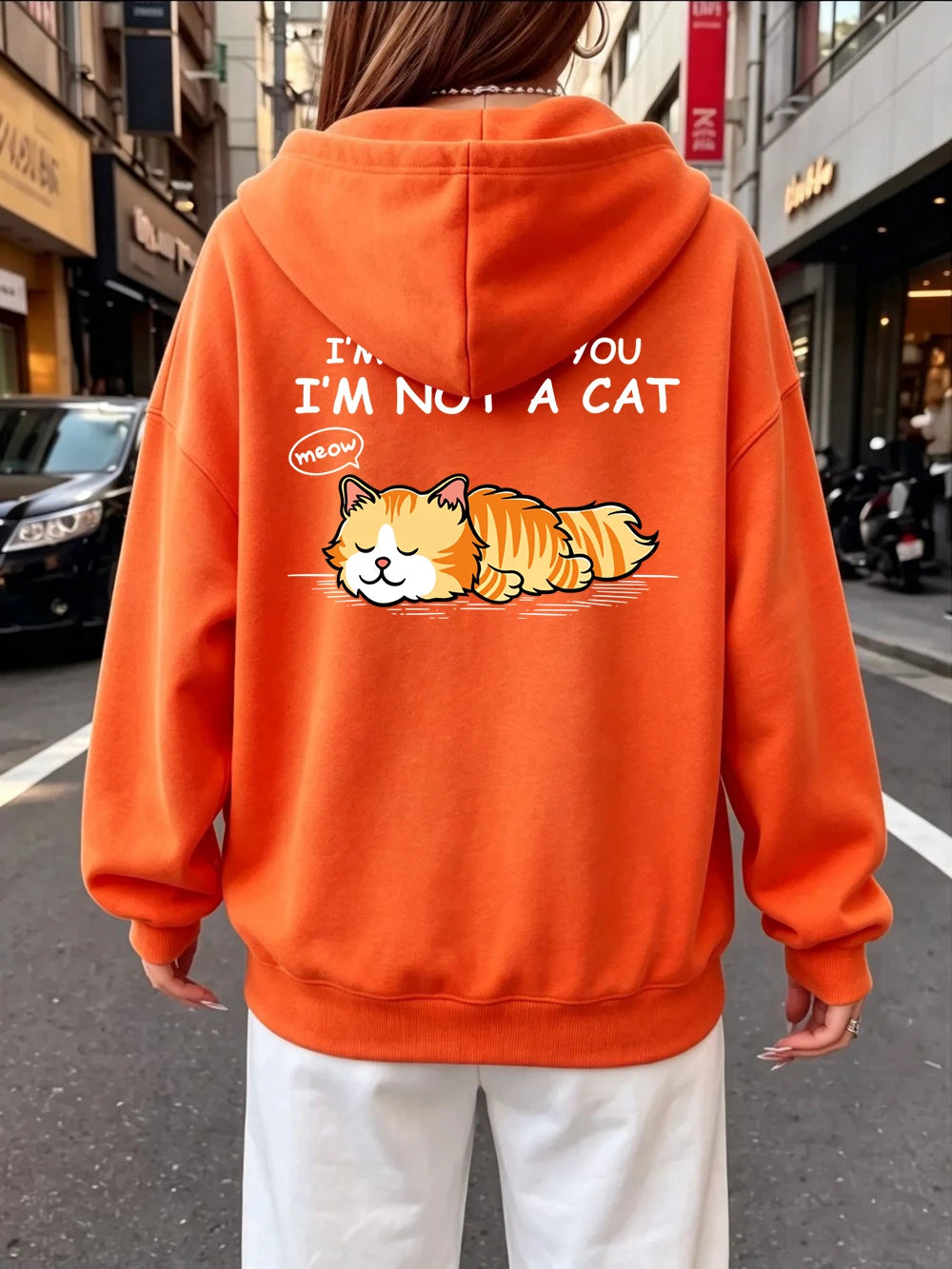 Sweat à capuche imprimé 'I'M Not A Cat Meow Orange Cat' pour femmes