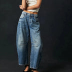 Pantalon en jean délavé taille mi-basse pour femmes
