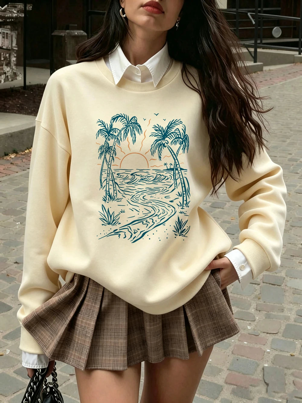 Sweat-shirts imprimés cocotiers et plage pour femmes