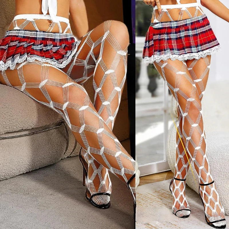 Collants taille haute Sexy, bas résille pour femmes