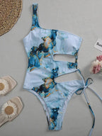 Maillot de bain une pièce imprimé marbre, sexy, découpé pour femmes