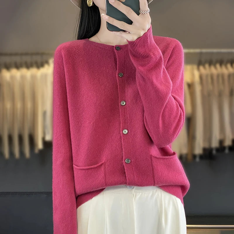 Cardigans à manches longues et col rond pour femmes