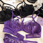 Ensemble soutien-gorge et brassière ajourée sexy en dentelle et culotte pour femmes