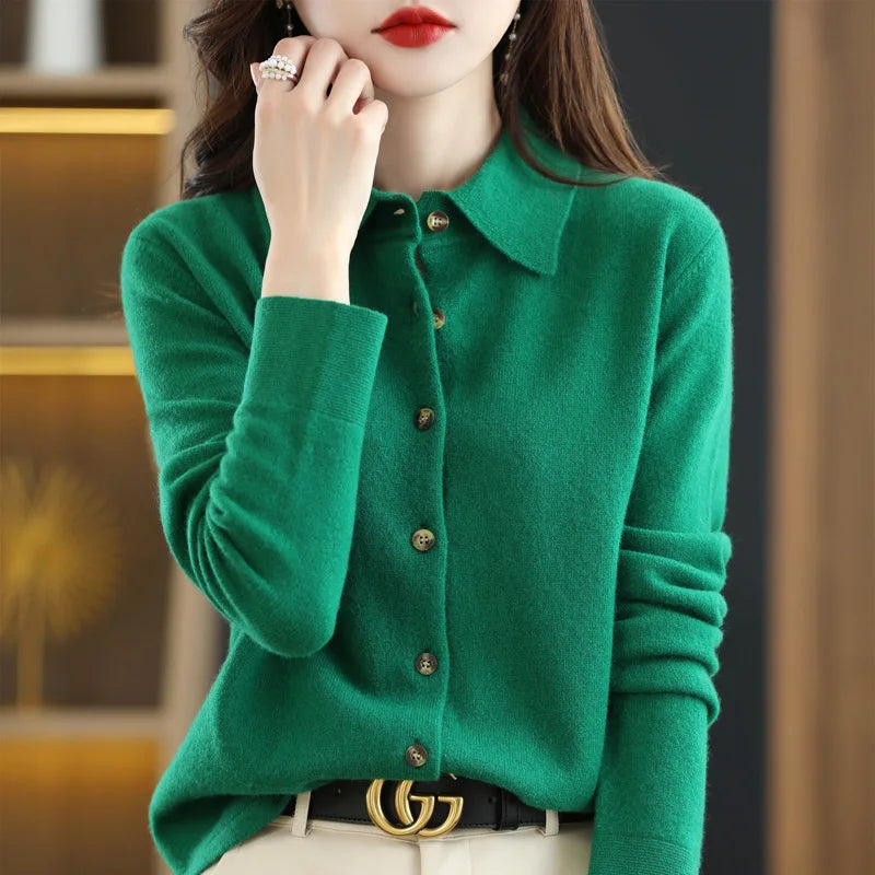Cardigan 100% laine de haute qualité à manches longues pour femmes